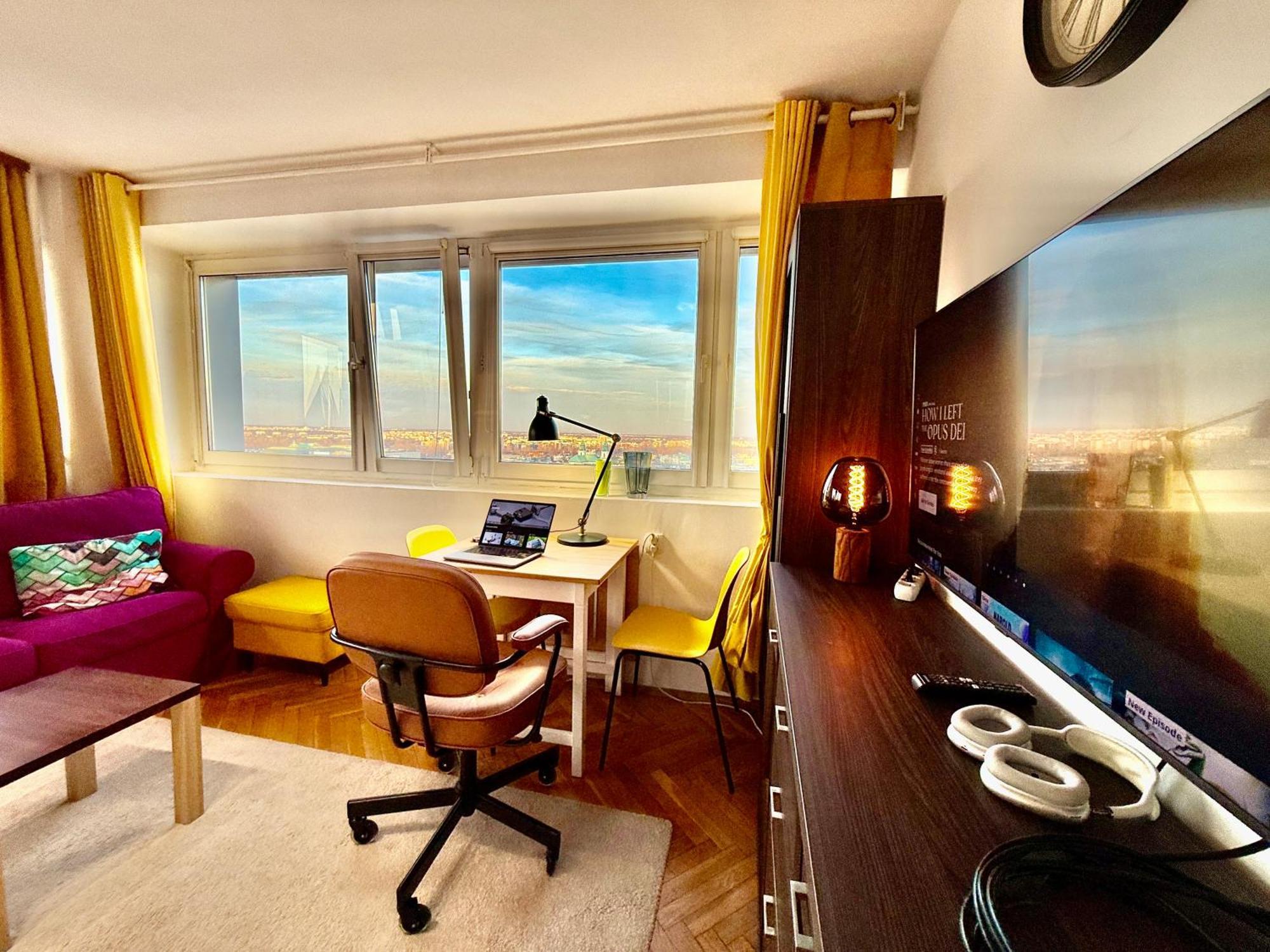 Super Apartment Yellow 2X Metro Fast Wifi 1 Gbs Netflix Panorama Miasta Warszawa Eksteriør billede