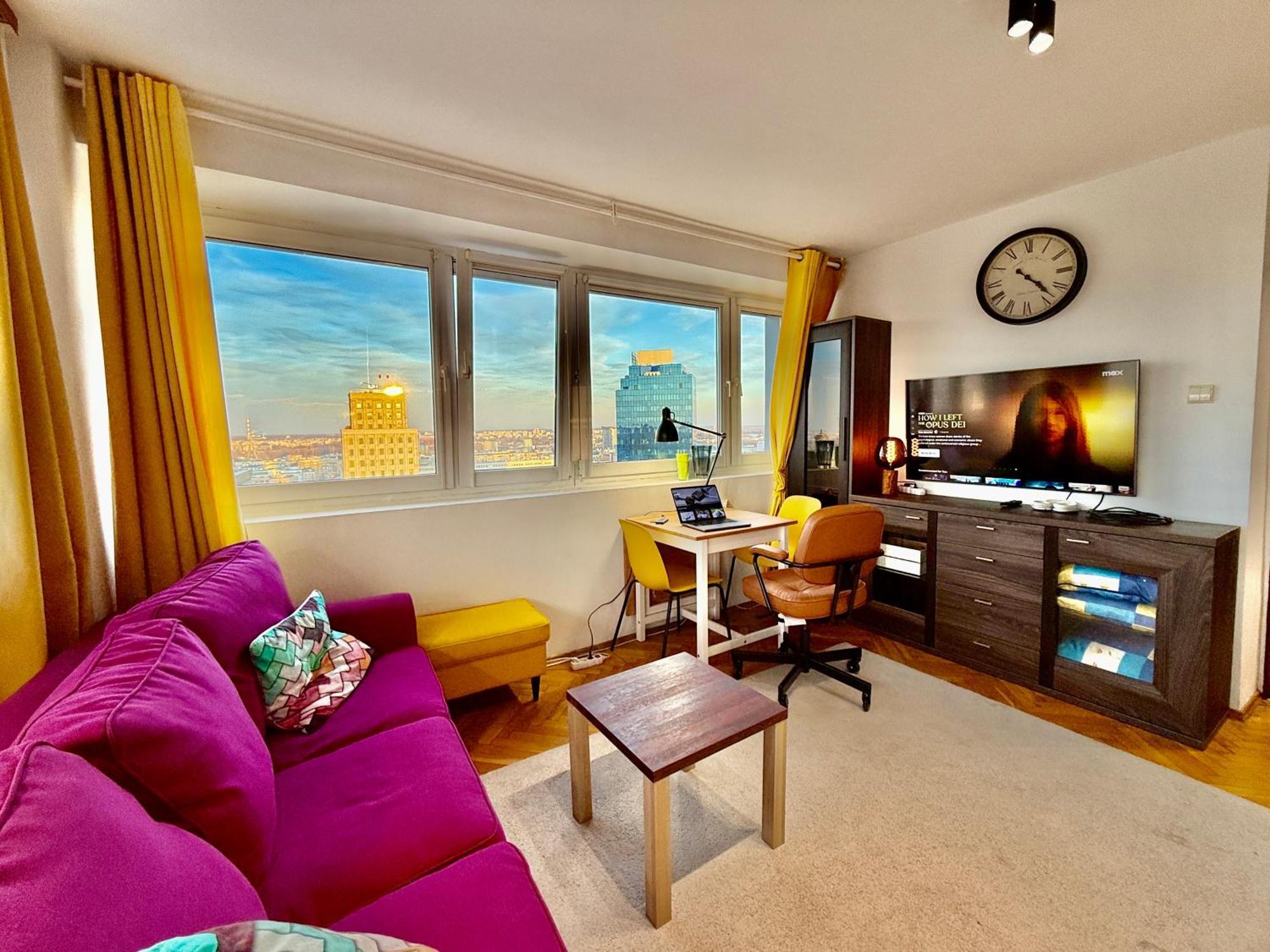 Super Apartment Yellow 2X Metro Fast Wifi 1 Gbs Netflix Panorama Miasta Warszawa Eksteriør billede
